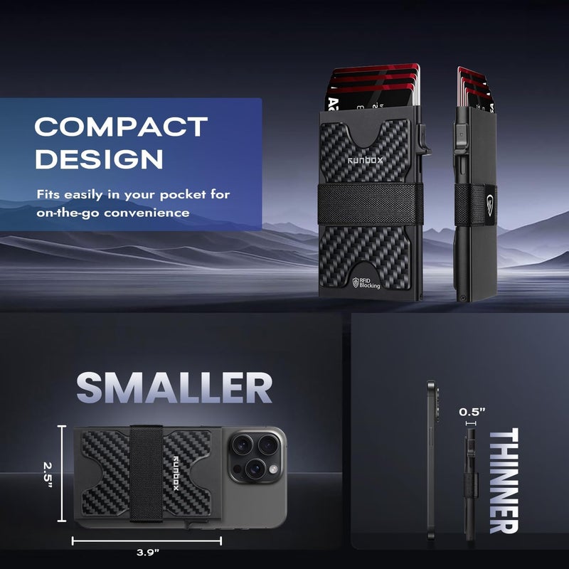 RUNBOX Mens Business Card Holder, Slim Card Wallet for Men and Women, Minimalist RFID Blocking Wallet with Pop-Up Function, Thin Design, Metal Cases Holds 6+6 Cards, Gifts for Men, Men's Accessories - Image 5